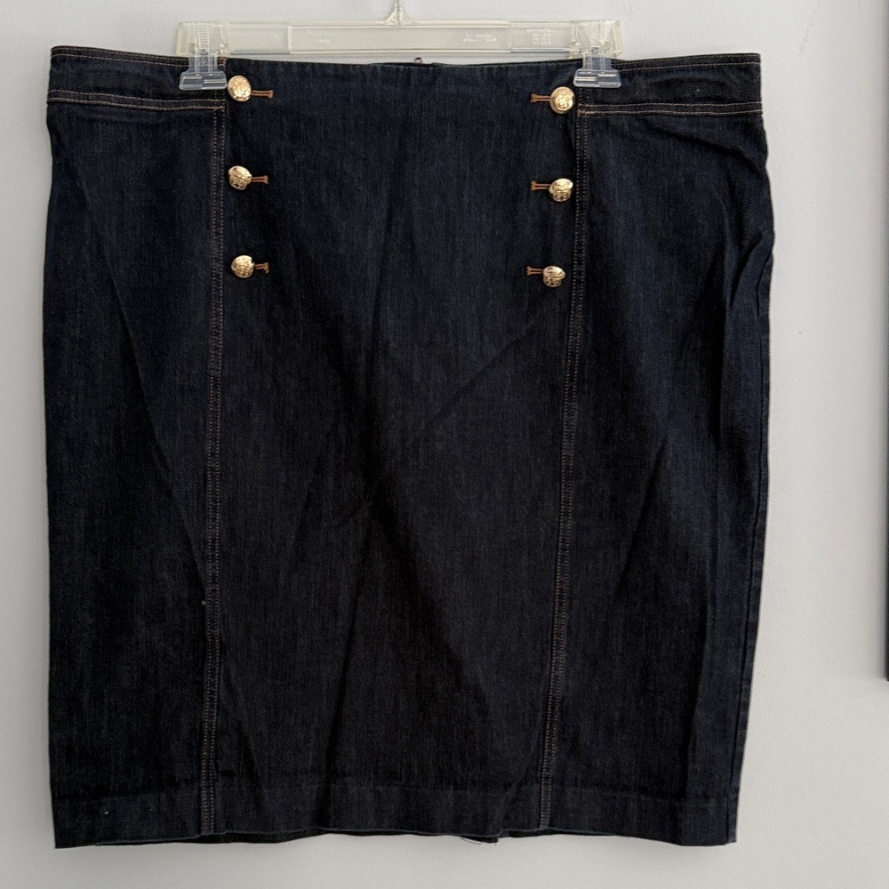 Talbots Dark Denim Pencil Skirt with Gold Accents